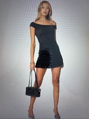 Edikted Carey Asymmetric Mini Dress Black Size Small S Style S18127 Sheer NWT